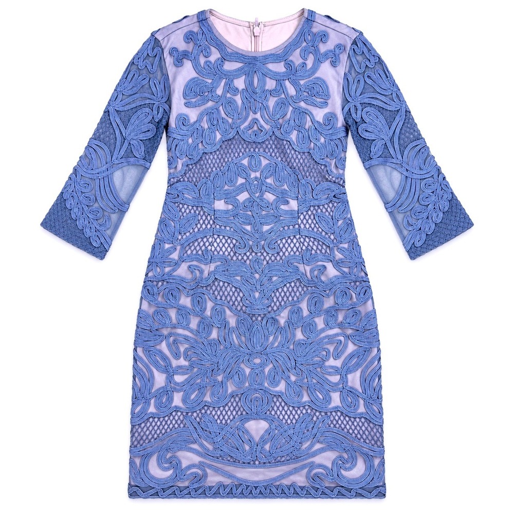 JS Collections Blue Soutache Embroidered Mesh Sheath Dress Size 6